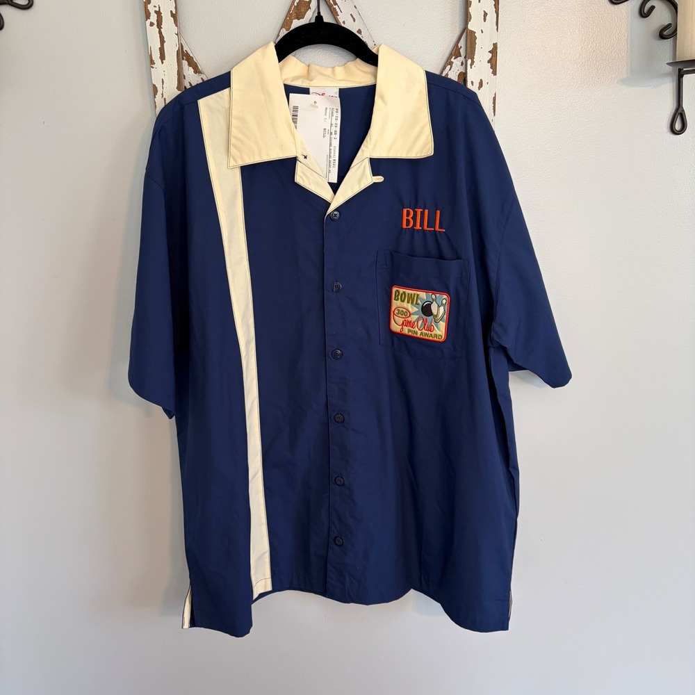 Disney Bowling Shirt Men Button Up Loop Collar Strike 300 Game Club Sz XL Y2K
